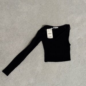 Zara Chic Black Asymmetrical Long Sleeve Top
